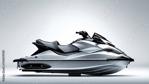 Sleek Modern Silver Jet Ski with Curved Design Isolated on White Background for Water Sports and Recreation