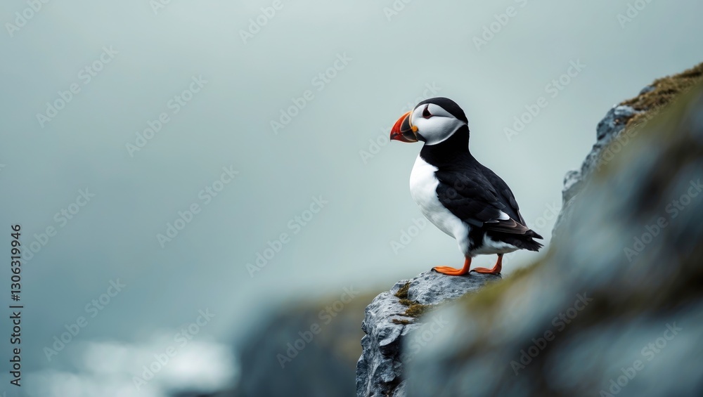 Fototapeta premium puffin coastal bird cliffs northern scotland europe