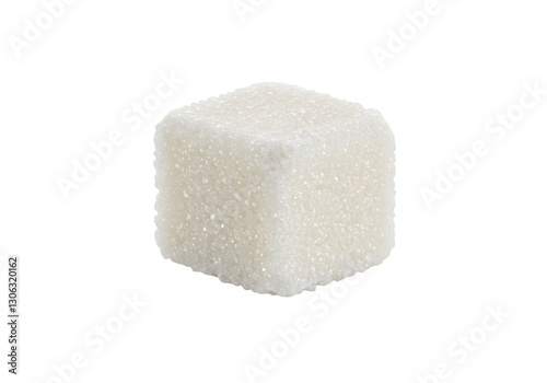 Single white sugar cube isolated on a clean surface showcasing texture and geometric shape for culinary use