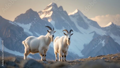 Two Mountain Goats in Glacier National Park, Montana. photo
