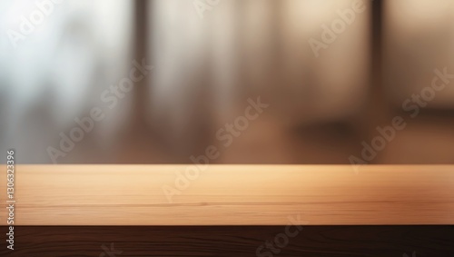 wooden surface blurred backdrop unoccupied tabletop. Brown wood angle with softness at a store, suitable for showcasing or featuring your products. template for item display.