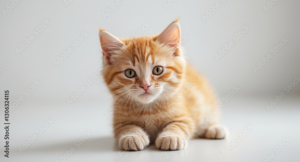 Charming Domestic Orange Kitten in Amusing Poses. Feline Portrait Set Against a White Background. Charming Domestic Orange Kitten in Amusing Poses. Feline Portrait Set Against a White Background.