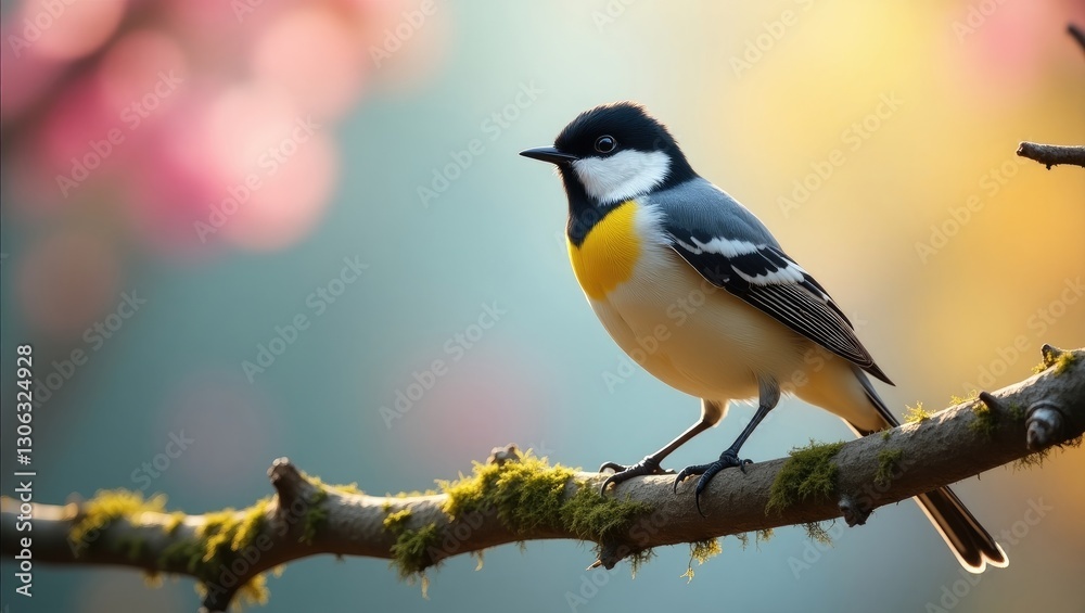 image of a white wagtail (Motacilla alba alba) perched on a branch image of a white wagtail (Motacilla alba alba) perched on a branch