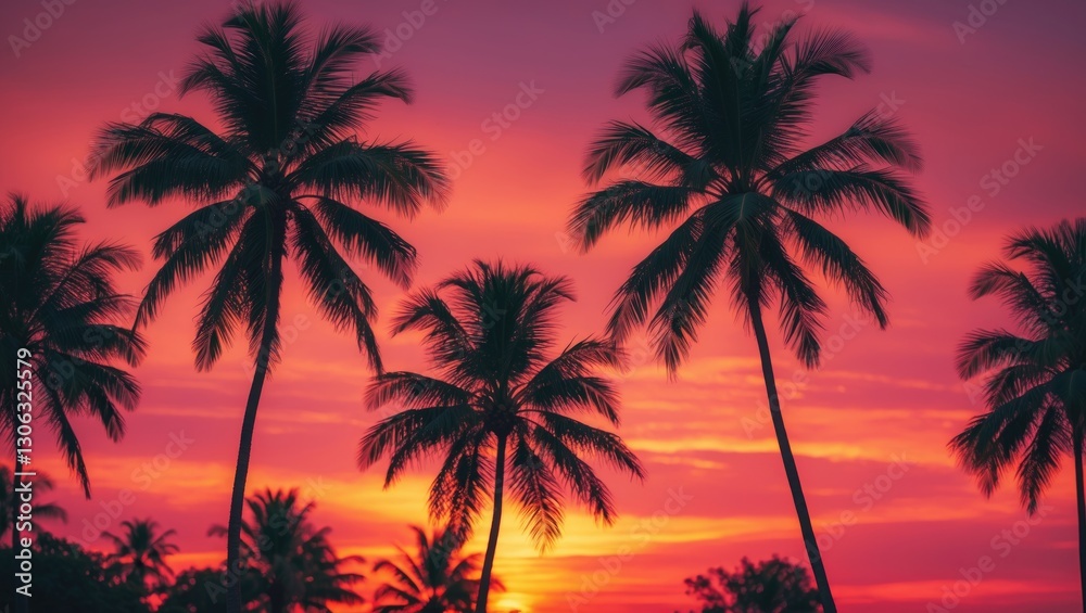 palm trees silhouetted by a breathtaking sunset景色 palm trees silhouetted by a breathtaking sunset景色