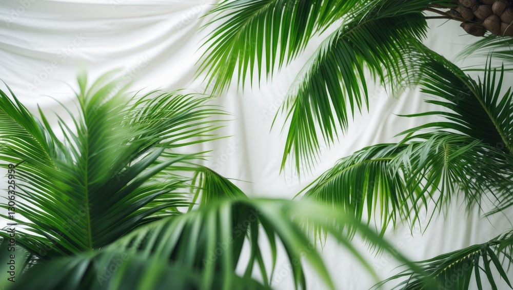 Obraz premium Isolated green fronds of the Cocos Nucifera coconut palm are set against a white background.