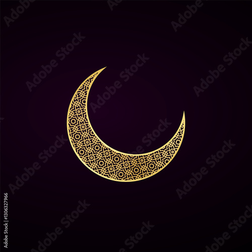 The decorative golden crescent moon isolated the Ramadan Kareem, Eid Ul Fitr, and Eid Ul Adha Muslim festivals. Golden Half Moon pattern with star vector illustration