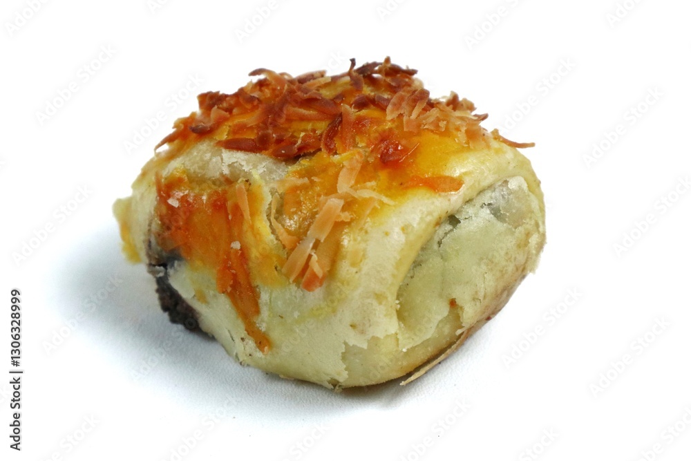 banana bolen or bolen with chocolate topping isolated on white