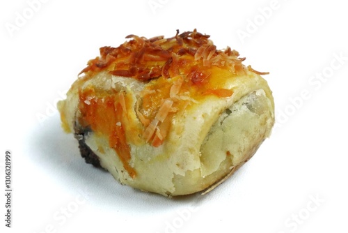 Obraz na płótnie banana bolen or bolen with chocolate topping isolated on white w salonie