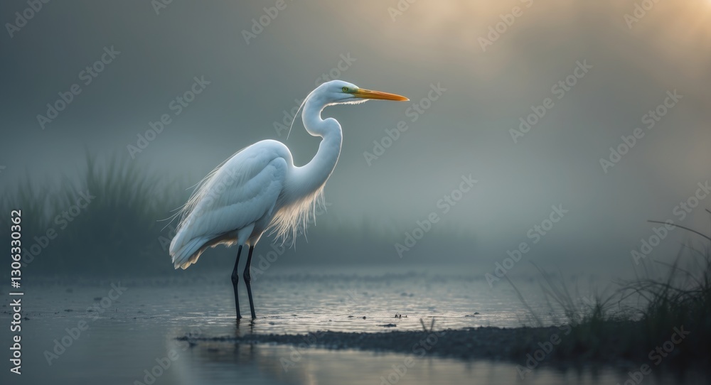 Naklejka premium Elegant Great Egret standing motionless
