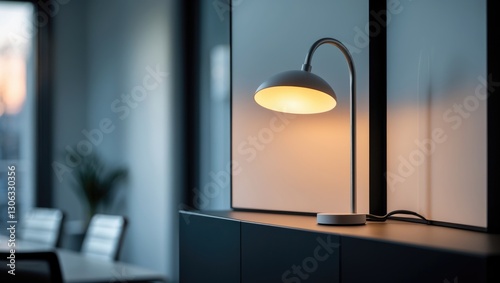 Wallpaper Mural A modern lamp illuminates a sleek panel within a workspace featuring a minimal black frame. Torontodigital.ca