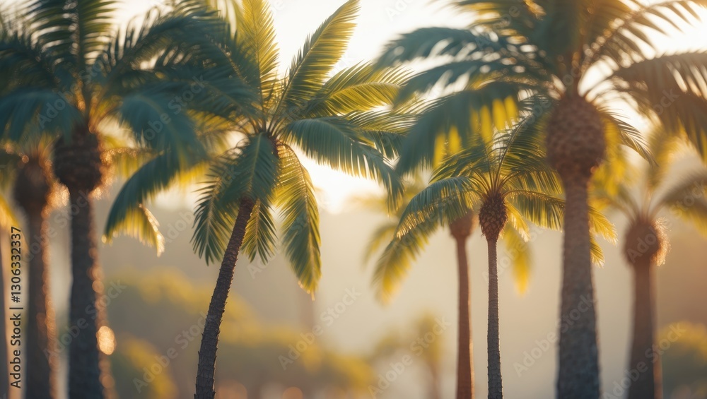 Obraz premium retro palm trees in a scenic landscape.