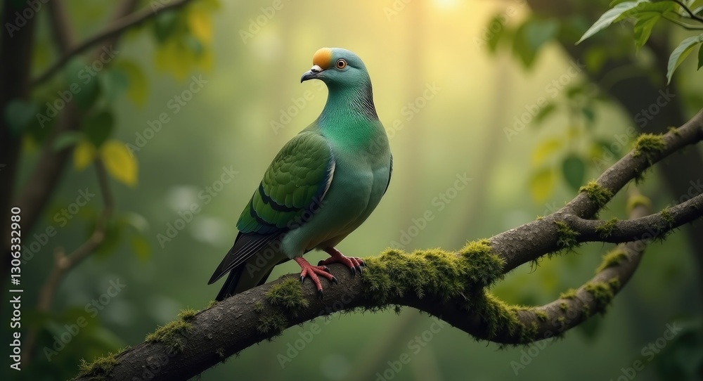 Obraz premium Emerald Imperial Pigeon (Ducula aenea) resting on a branch in its natural habitat