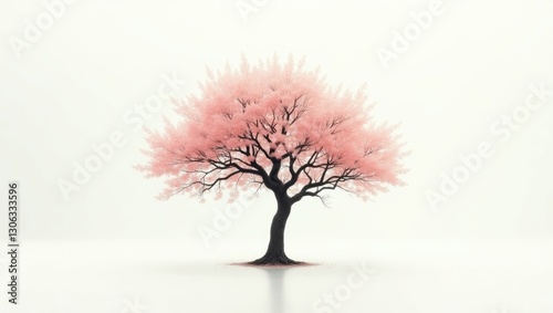 tree on a plain white backdrop, isolated. lone tree with spring blossoms against a blank background.