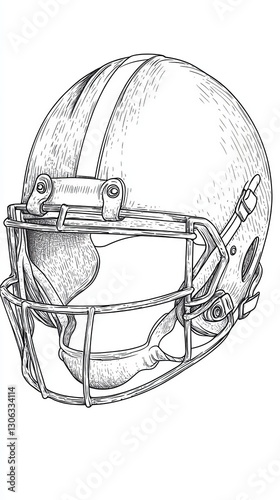 A detailed sketch of a football helmet showcasing its unique design and features, perfect for sports enthusiasts and artists seeking inspiration.