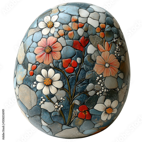 Hand-painted decorative stone isolated on white background.PNG photo