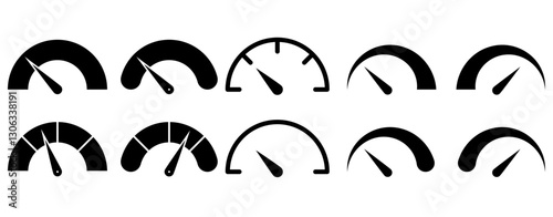 Set of Speedo Meter, Risk Meter Vector Illustrations fill Icons
