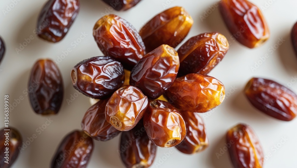Aerial view of delicious dried dates (fruits from the date palm Phoenix dactylifera). Vivid colors and appealing texture. Aerial view of delicious dried dates (fruits from the date palm Phoenix dactylifera). Vivid colors and appealing texture.