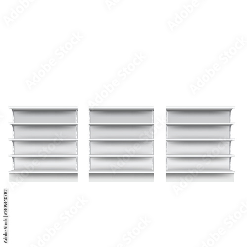 White Shelving Unit Set with Multiple Shelves Mockup Vector