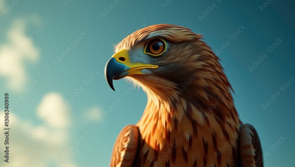 Naklejka premium Close-up side view of a Red-tailed Hawk in a horizontal format.