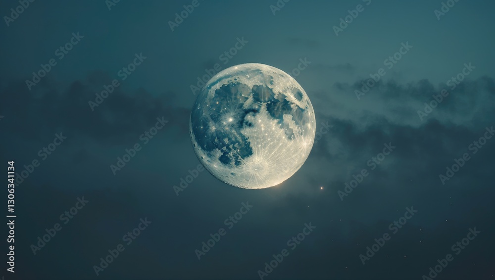 Fototapeta premium Partial Moon Scene The Moon is a celestial object that revolves around Earth, serving as its sole permanent natural satellite.