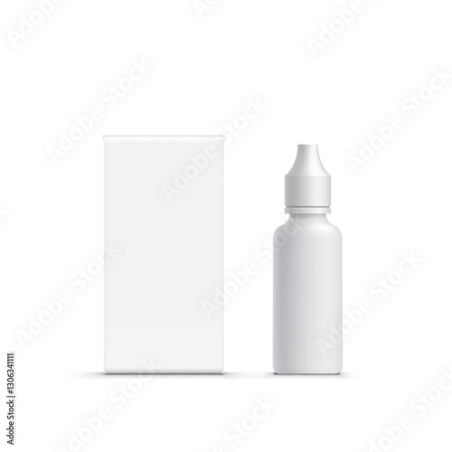 White Dropper Bottle with Box Packaging Mockup Vector
