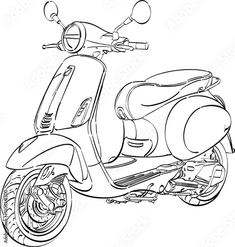 A scooter motor bike in hand sketch drawing