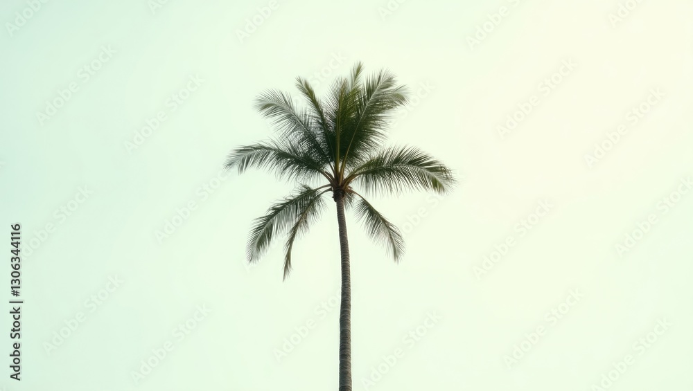 Fototapeta premium Aerial perspective of a palm tree with a light background