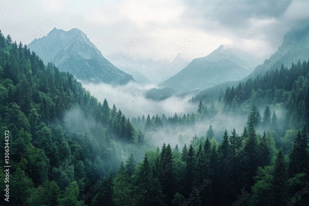 Majestic mountains and a dense forest landscape, with a misty atmosphere, perfect for nature photography. Majestic mountains and a dense forest landscape, with a misty atmosphere, perfect for nature photography.
