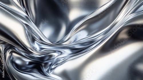Flowing silver metallic liquid waves abstract background design