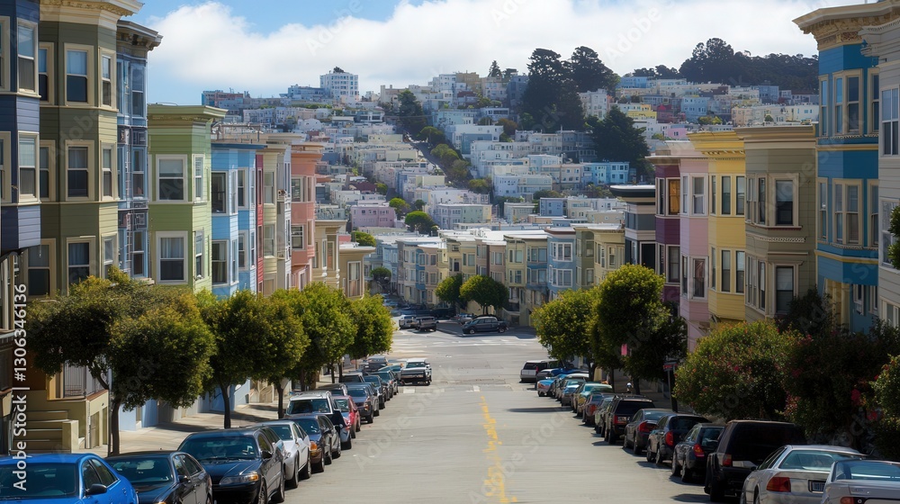 Naklejka premium Charming Colorful Row Houses in a Vibrant Neighborhood