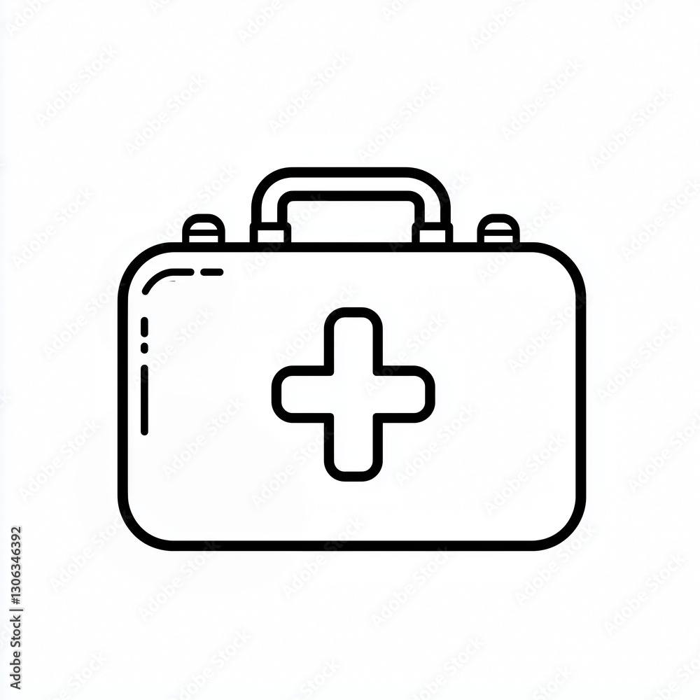 Black and white first aid kit icon with a medical cross. Ideal for healthcare, emergency, and medical service designs. Black and white first aid kit icon with a medical cross. Ideal for healthcare, emergency, and medical service designs.