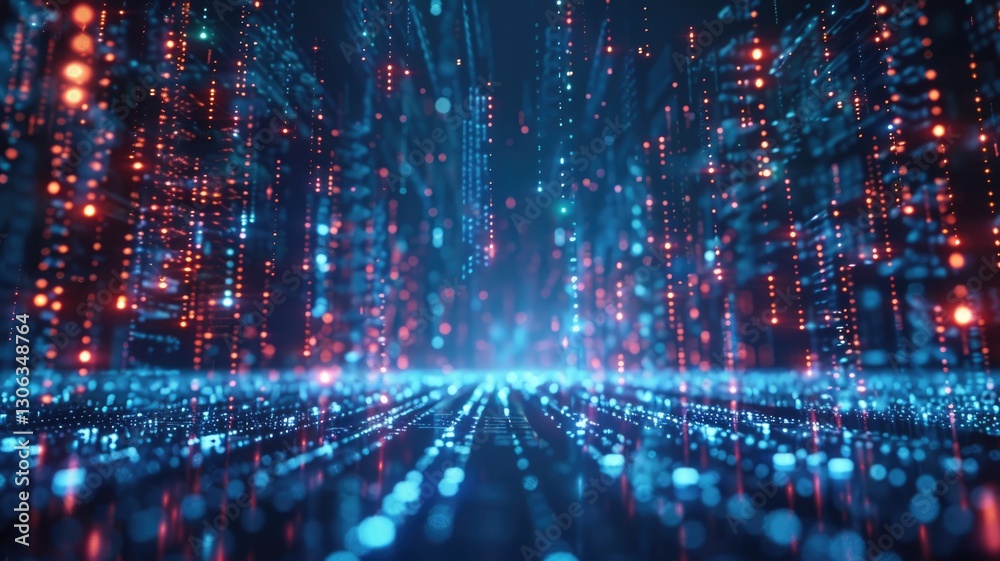 Obraz premium Abstract picture colorful light particle with digital technology style design connecting become dynamic of electric wave movement represent about flowing of data or structure of network system. AIG53.