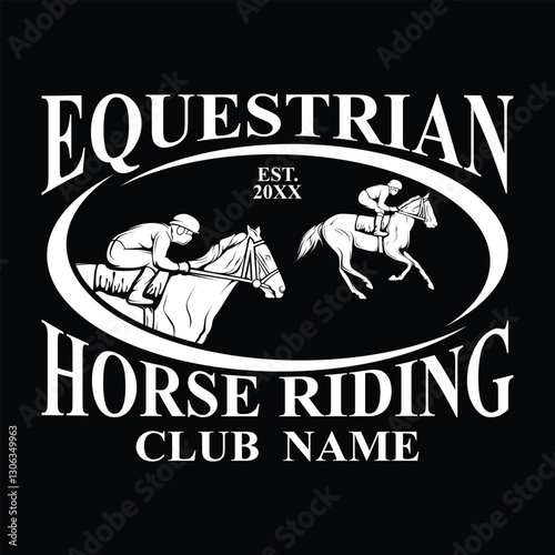 Horse Racing Equestrian Club Black and White Logo