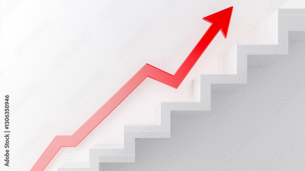 A red arrow on a white background with a ladder in the form of an ascending graph, symbolizing the success or growth of a business A red arrow on a white background with a ladder in the form of an ascending graph, symbolizing the success or growth of a business