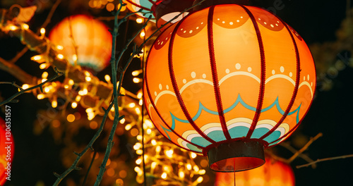 Obraz na płótnie Beijing, China. Orange Yellow Paper Lantern On Zigong Lantern Festival In Beijing. Lantern Festival In Beijing Garden Expo Park. In Asian Culture Red Is Color Of Sun And Joy. Paper Lantern Is Symbol w salonie