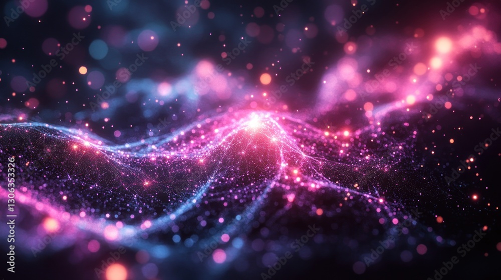 Fototapeta premium Abstract glowing particles wave, cosmic backdrop, digital art, website design