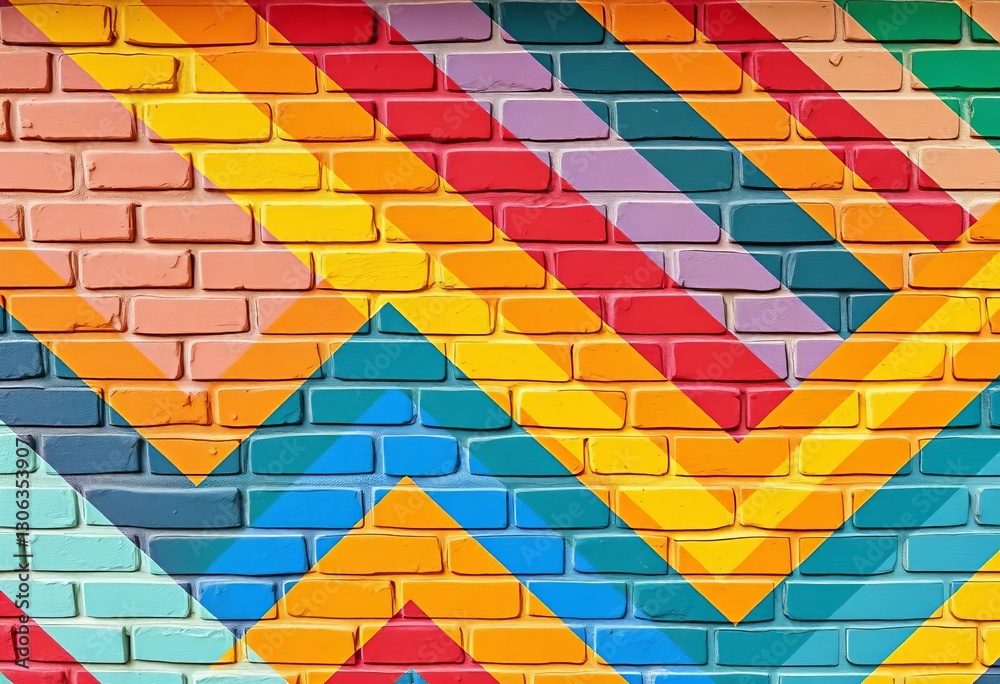 Abstract brick wall texture with colorful stripes and vector block icons, seamless, vector Abstract brick wall texture with colorful stripes and vector block icons, seamless, vector