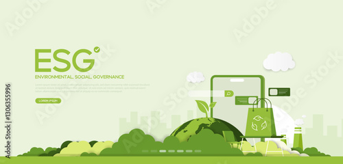 ESG, green energy, Environmental, Social, and Corporate Governance concept. Sustainability, green thacnology, dijital, busniss sustainable, illustration set and Vector illustration.