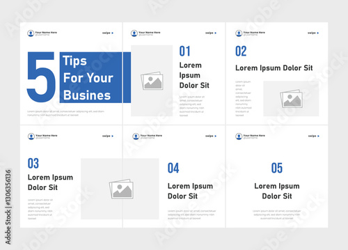 Microblog six page carousel post template design for social media. Six page slide design in portrait frame.