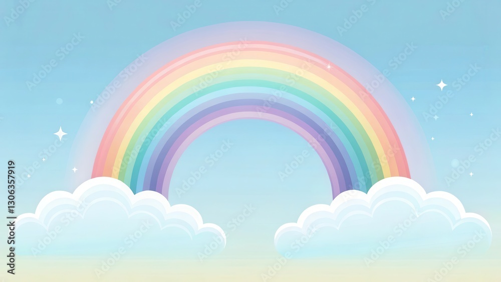 Pastel Rainbow Arcing Over Fluffy Clouds in a Serene Sky with Sparkling Stars Pastel Rainbow Arcing Over Fluffy Clouds in a Serene Sky with Sparkling Stars