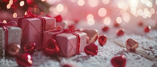 An exceptional occasion for lovers,  hearts and presenting gifts are customarily linked to Valentine's Day posters, Generative AI.