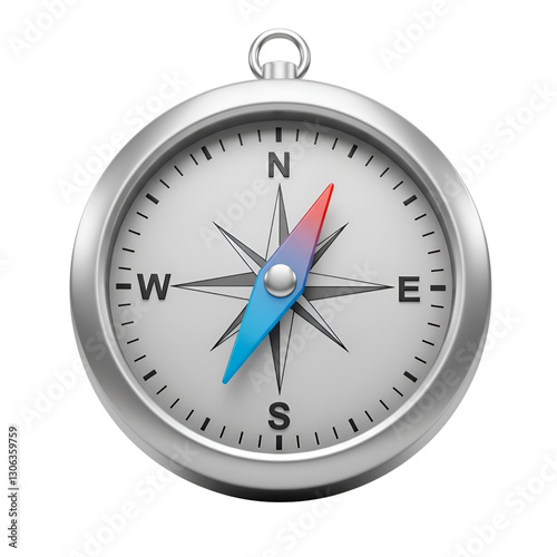 3D compass icon with a metallic finish and directional markings, set against a transparent background