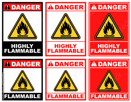 Set danger highly flammable sign design vector illustration