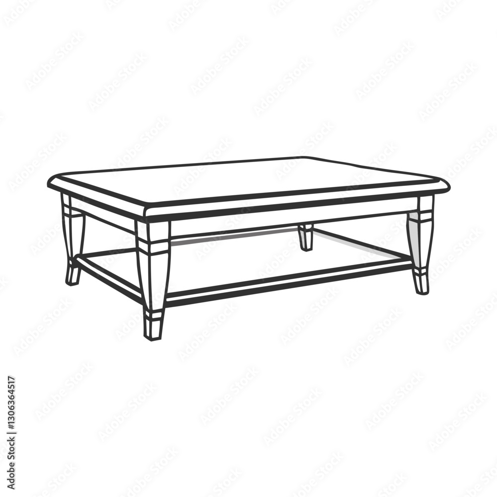 Black and white outline of a classic wooden coffee table