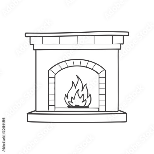 Black and white outline of a traditional brick fireplace