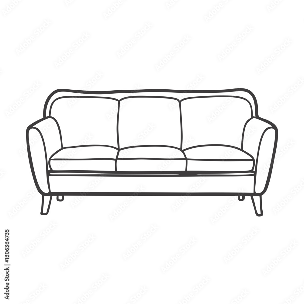 Black and white outline of a three-seater sofa illustration