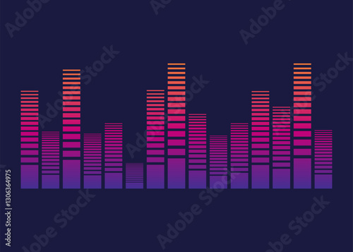 Sound waves equalizer. Frequency audio waveform, music wave or voice graph signal in HUD style. Abstract sound wave stripe lines. Volume level symbol. Vector cartoon illustration