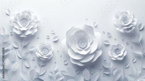Romantic papercraft with red and white flowers framed suitable for wedding invites or Valentine's Day cards, Generative AI.