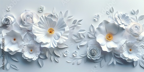 Romantic papercraft with red and white flowers framed suitable for wedding invites or Valentine's Day cards, Generative AI.