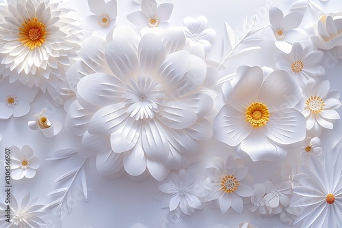 Romantic papercraft with red and white flowers framed suitable for wedding invites or Valentine's Day cards, Generative AI.